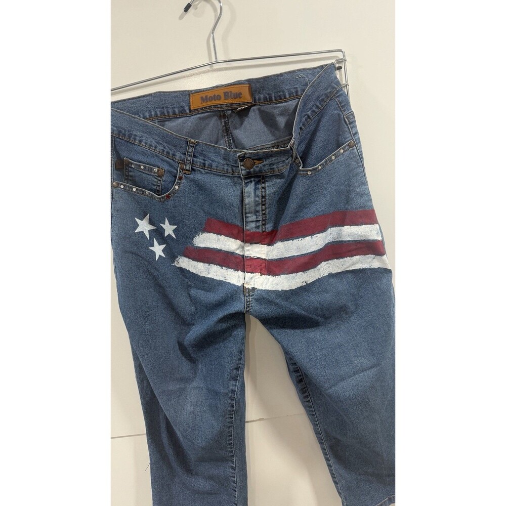 Moto Blue Graphic Jeans Size 17/18 Capris American Flag Womens - Picture 5 of 12